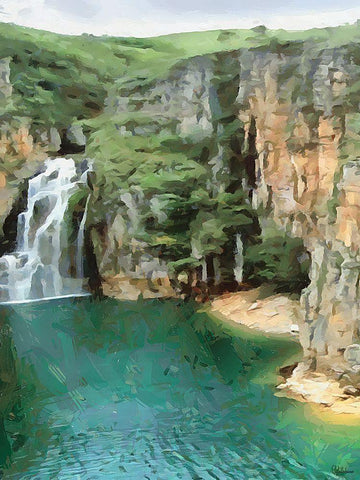 Two Wattefalls near a Rock - Diptych A White Modern Wood Framed Art Print with Double Matting by Medeiros, Celito