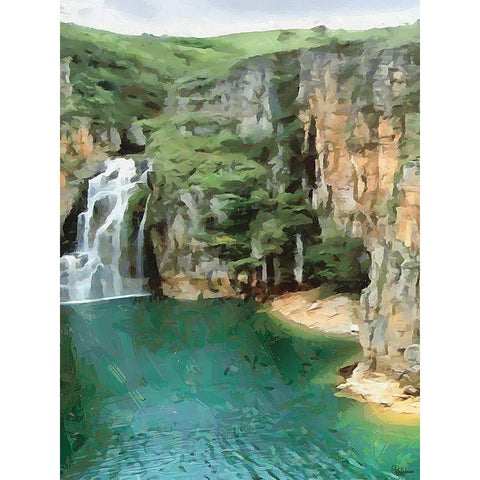 Two Wattefalls near a Rock - Diptych A White Modern Wood Framed Art Print by Medeiros, Celito