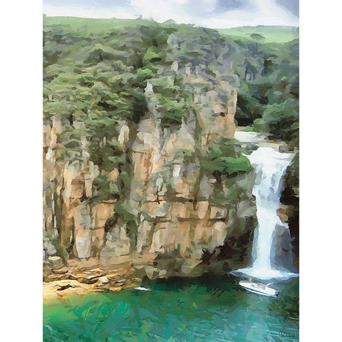 Two Wattefalls near a Rock - Diptych B Gold Ornate Wood Framed Art Print with Double Matting by Medeiros, Celito