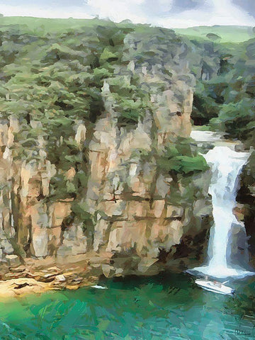Two Wattefalls near a Rock - Diptych B White Modern Wood Framed Art Print with Double Matting by Medeiros, Celito