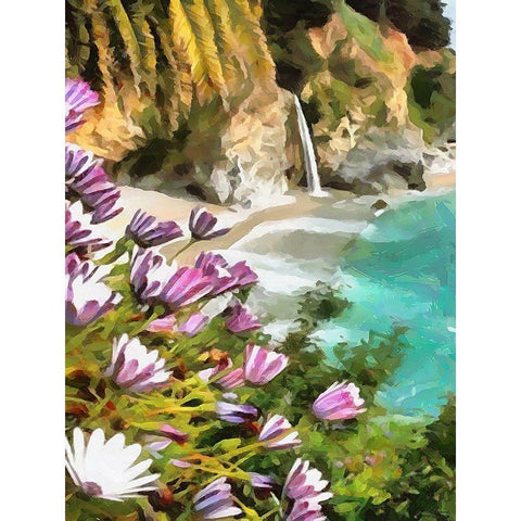 Bay with Watterfall - Diptych A Gold Ornate Wood Framed Art Print with Double Matting by Medeiros, Celito