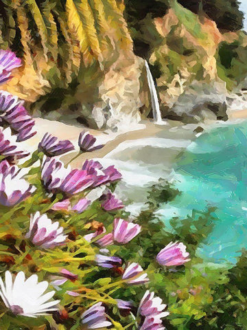 Bay with Watterfall - Diptych A White Modern Wood Framed Art Print with Double Matting by Medeiros, Celito