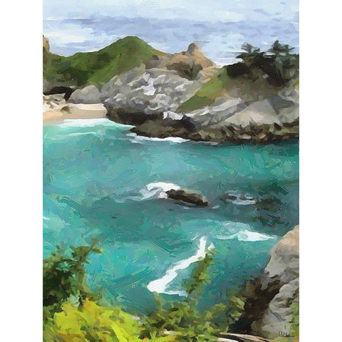 Bay with Watterfall - Diptych B Gold Ornate Wood Framed Art Print with Double Matting by Medeiros, Celito