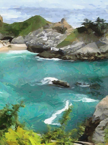 Bay with Watterfall - Diptych B White Modern Wood Framed Art Print with Double Matting by Medeiros, Celito