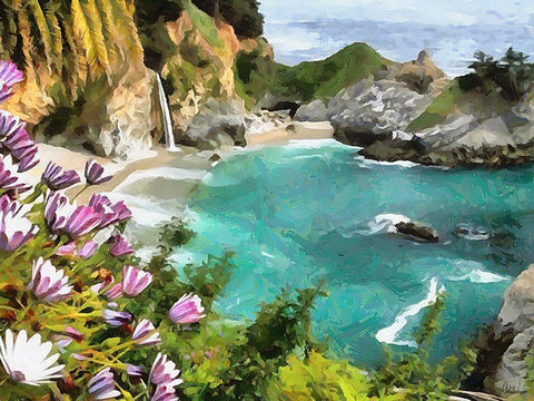 Bay with Watterfall White Modern Wood Framed Art Print with Double Matting by Medeiros, Celito