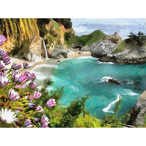 Bay with Watterfall Gold Ornate Wood Framed Art Print with Double Matting by Medeiros, Celito