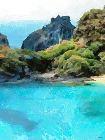 Bay with Rocks - Diptych B Black Ornate Wood Framed Art Print with Double Matting by Medeiros, Celito