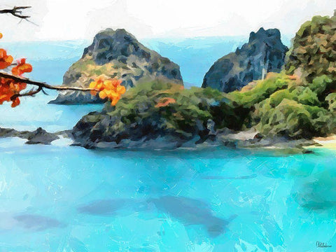 Bay with Rocks Black Ornate Wood Framed Art Print with Double Matting by Medeiros, Celito