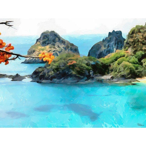 Bay with Rocks White Modern Wood Framed Art Print by Medeiros, Celito