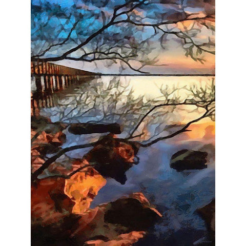 Sunset over the Lake - Diptych A Black Modern Wood Framed Art Print with Double Matting by Medeiros, Celito
