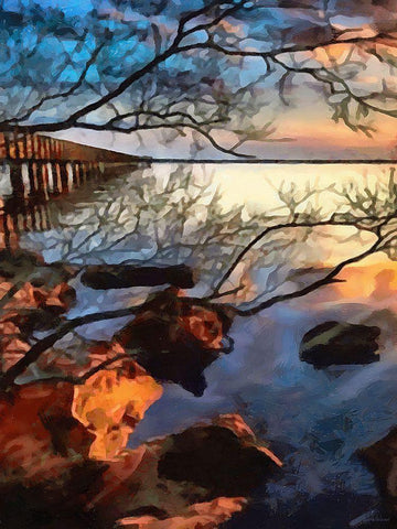 Sunset over the Lake - Diptych A Black Ornate Wood Framed Art Print with Double Matting by Medeiros, Celito