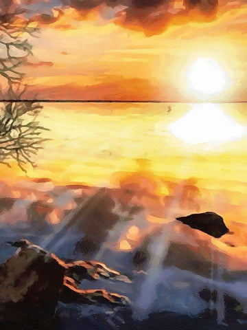 Sunset over the Lake - Diptych B Black Ornate Wood Framed Art Print with Double Matting by Medeiros, Celito