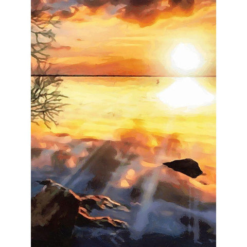 Sunset over the Lake - Diptych B Black Modern Wood Framed Art Print by Medeiros, Celito