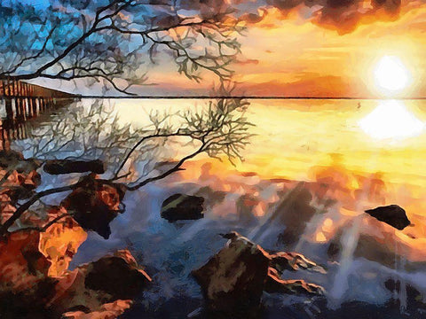 Sunset over the Lake Black Ornate Wood Framed Art Print with Double Matting by Medeiros, Celito