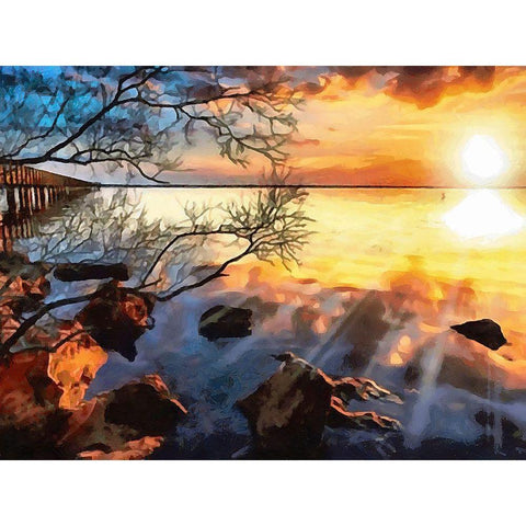 Sunset over the Lake Black Modern Wood Framed Art Print with Double Matting by Medeiros, Celito