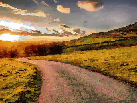 Sunset Road White Modern Wood Framed Art Print with Double Matting by Medeiros, Celito