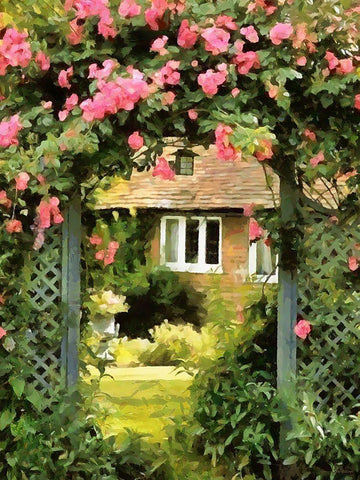 Roses on the Fence Black Ornate Wood Framed Art Print with Double Matting by Medeiros, Celito