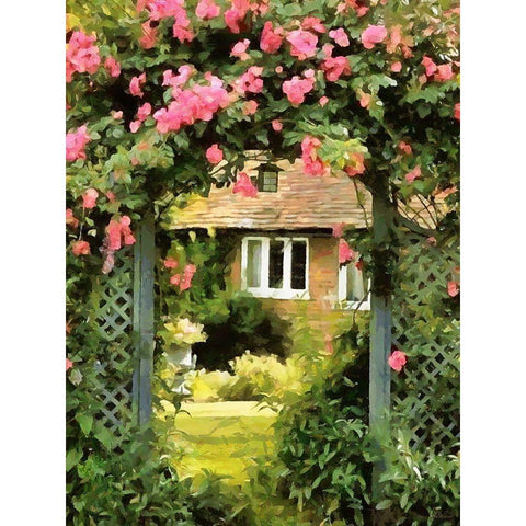 Roses on the Fence Black Modern Wood Framed Art Print by Medeiros, Celito