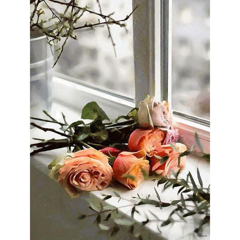 Roses on the Windowsill Gold Ornate Wood Framed Art Print with Double Matting by Medeiros, Celito