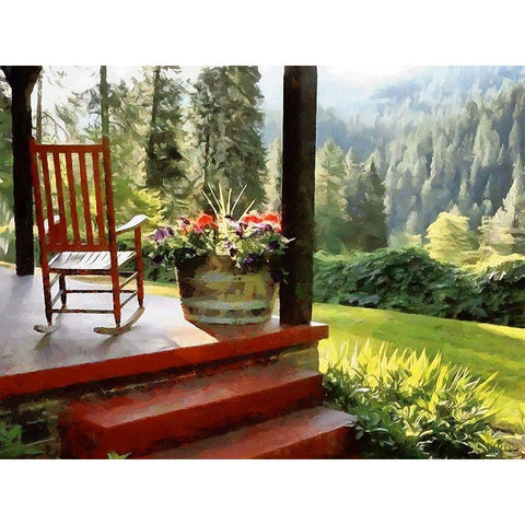 Rocking Chair on the Terrace Black Modern Wood Framed Art Print with Double Matting by Medeiros, Celito