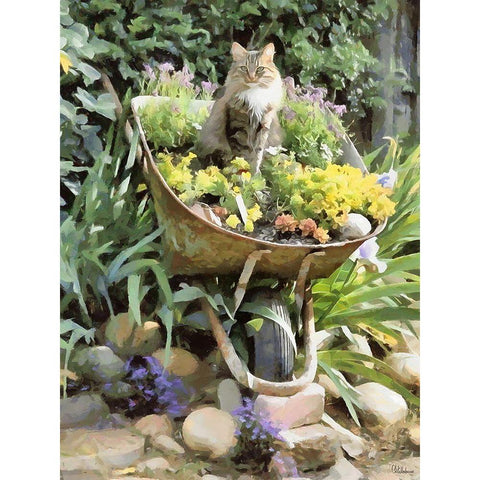 Cat like a Flower Gold Ornate Wood Framed Art Print with Double Matting by Medeiros, Celito