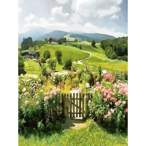 Flowers by the Fence Door Black Modern Wood Framed Art Print with Double Matting by Medeiros, Celito