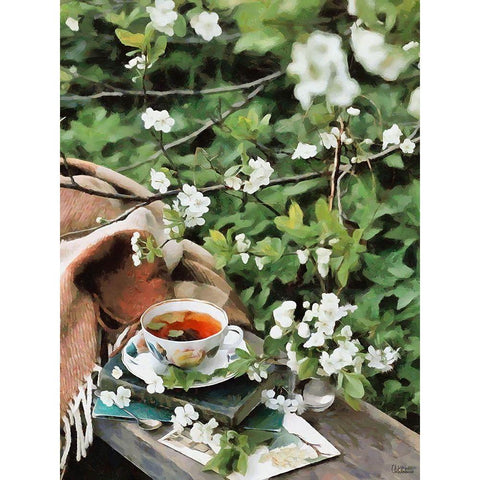 Tea in the Garden Black Modern Wood Framed Art Print by Medeiros, Celito