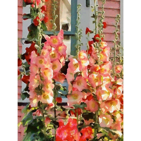 Tall pink Flowers White Modern Wood Framed Art Print by Medeiros, Celito