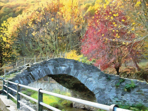 An Old Stone Bridge White Modern Wood Framed Art Print with Double Matting by Medeiros, Celito