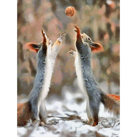 Playing Squirrells Gold Ornate Wood Framed Art Print with Double Matting by Medeiros, Celito