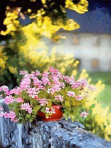 Pink Flowers in the Pot Black Ornate Wood Framed Art Print with Double Matting by Medeiros, Celito