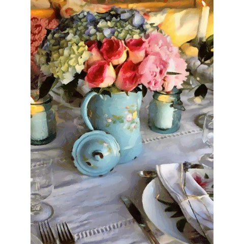 Bouquett on the Table White Modern Wood Framed Art Print by Medeiros, Celito