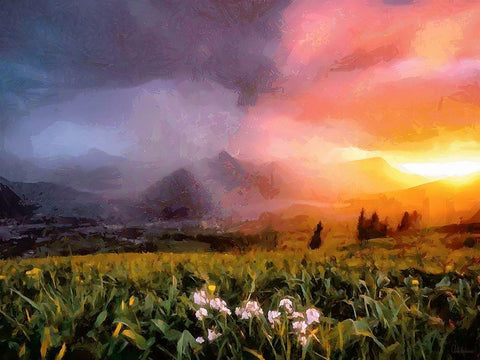 Sunset Behind the Mountains White Modern Wood Framed Art Print with Double Matting by Medeiros, Celito