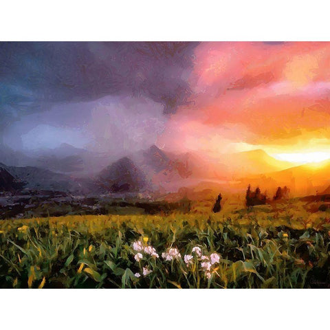 Sunset Behind the Mountains Black Modern Wood Framed Art Print with Double Matting by Medeiros, Celito