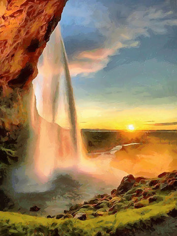 Watterfall on Iceland White Modern Wood Framed Art Print with Double Matting by Medeiros, Celito