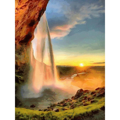 Watterfall on Iceland White Modern Wood Framed Art Print by Medeiros, Celito