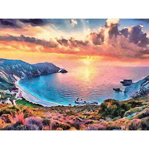 Sunset Behind the Bay Black Modern Wood Framed Art Print with Double Matting by Medeiros, Celito