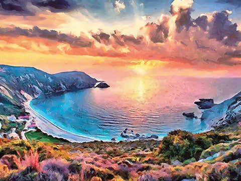 Sunset Behind the Bay White Modern Wood Framed Art Print with Double Matting by Medeiros, Celito