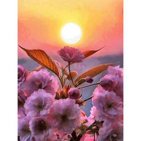 Sunset Behind Pink Flowers Gold Ornate Wood Framed Art Print with Double Matting by Medeiros, Celito