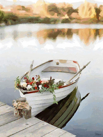 A Boat with Flowers Black Ornate Wood Framed Art Print with Double Matting by Medeiros, Celito