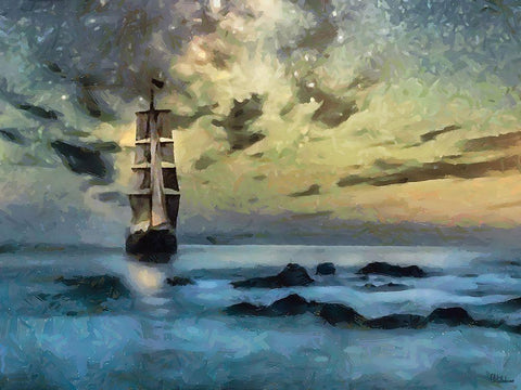 Winter Sky over the Sail White Modern Wood Framed Art Print with Double Matting by Medeiros, Celito