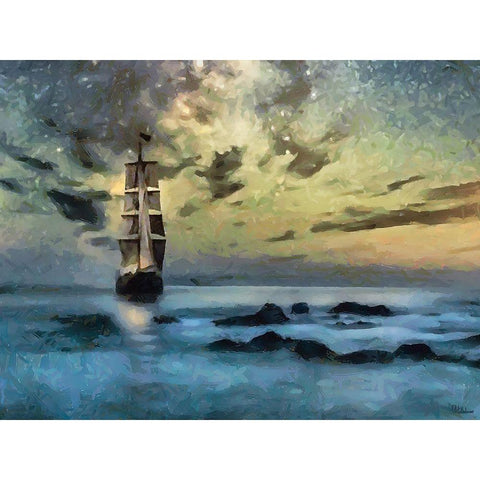 Winter Sky over the Sail Gold Ornate Wood Framed Art Print with Double Matting by Medeiros, Celito