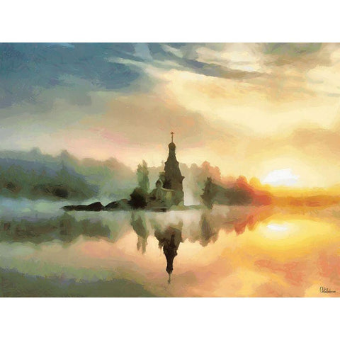 A Lake Chaple Black Modern Wood Framed Art Print with Double Matting by Medeiros, Celito