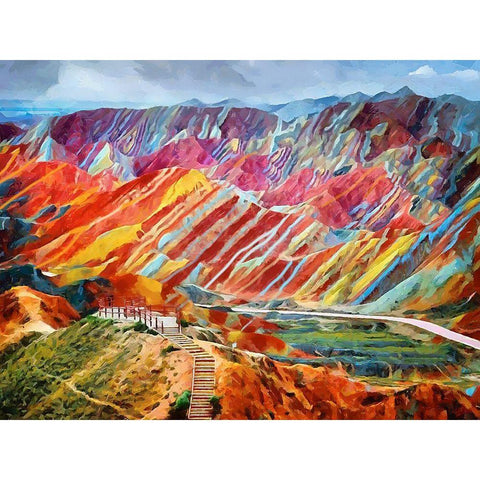 Colorful Mountains White Modern Wood Framed Art Print by Medeiros, Celito