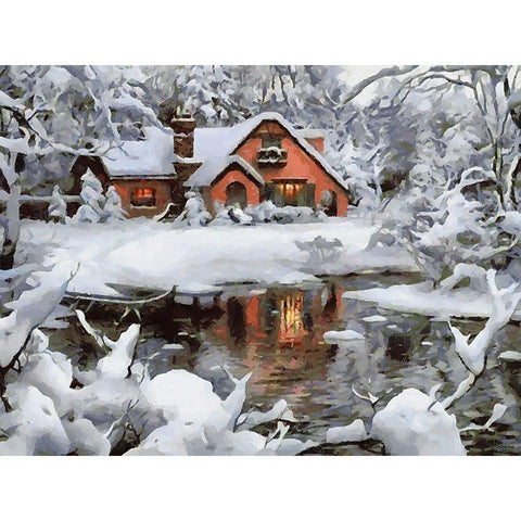 A Winter Fairy Tale Black Modern Wood Framed Art Print with Double Matting by Medeiros, Celito