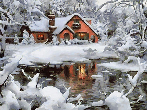 A Winter Fairy Tale White Modern Wood Framed Art Print with Double Matting by Medeiros, Celito