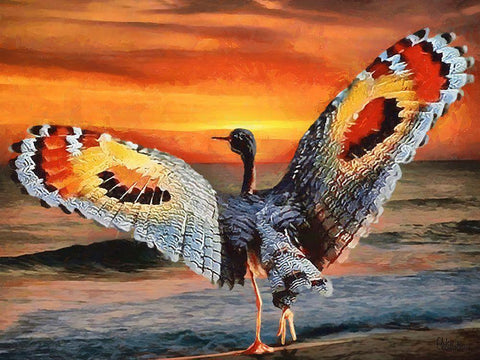 Bird with Butterly Wings Black Ornate Wood Framed Art Print with Double Matting by Medeiros, Celito