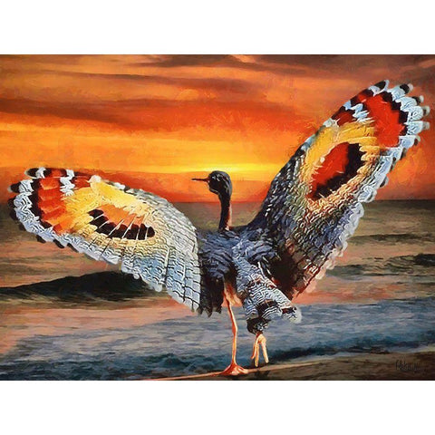 Bird with Butterly Wings Black Modern Wood Framed Art Print with Double Matting by Medeiros, Celito