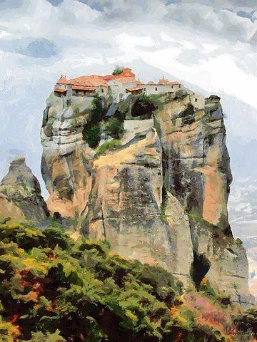 Meteora in Greece Black Ornate Wood Framed Art Print with Double Matting by Medeiros, Celito