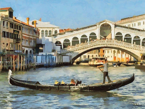 Ponte Rialto I Black Ornate Wood Framed Art Print with Double Matting by Medeiros, Celito